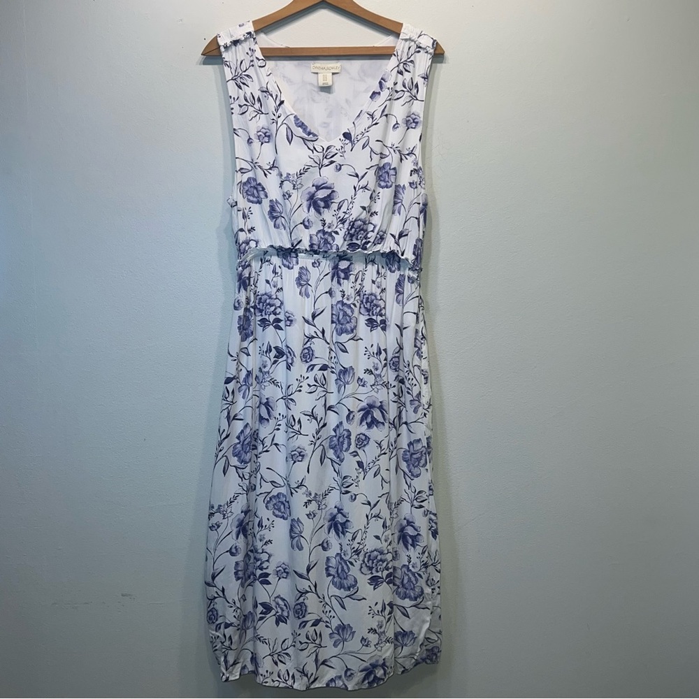 Cynthia Rowley Blue White Floral Print Dress Size 12